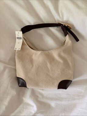 Anthropologie Cream Canvas Hobo with Dark Brown Trim
